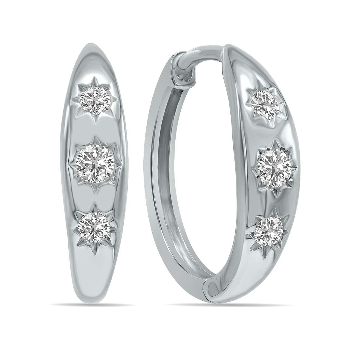 1/5 CTW Three Stone Lab Grown Diamond Huggies Hoop Earrings in 10K White Gold (F-G Color, VS1- VS2 Clarity)