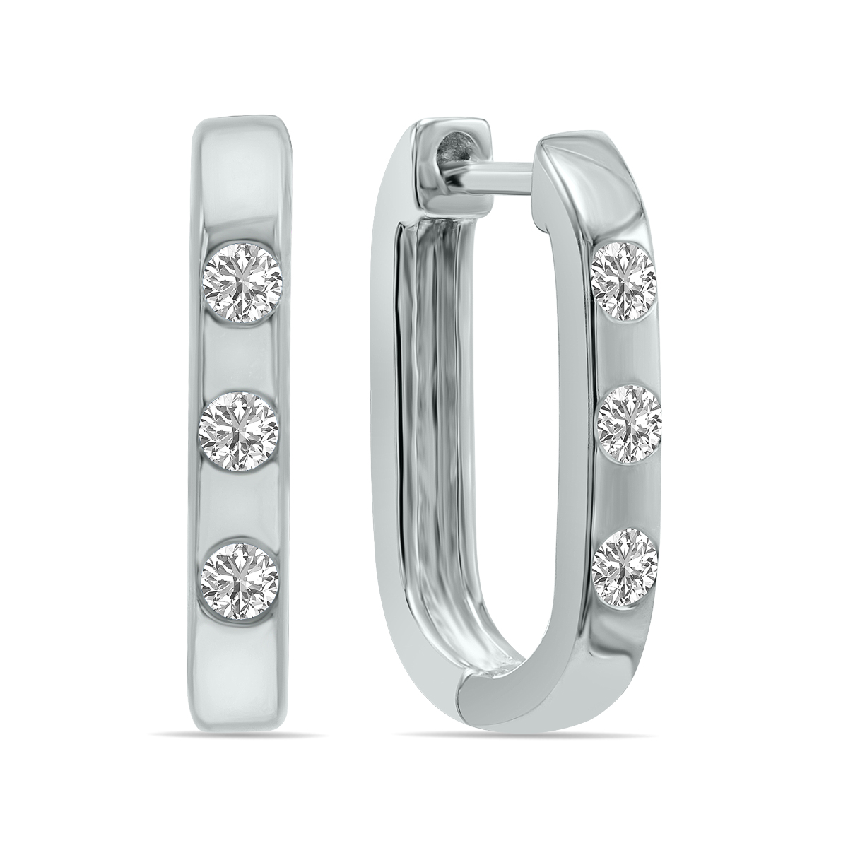 1/10 CTW Three Stone Lab Grown Diamond Oval Huggies Hoop Earrings in 10K White Gold (F-G Color, VS1- VS2 Clarity)