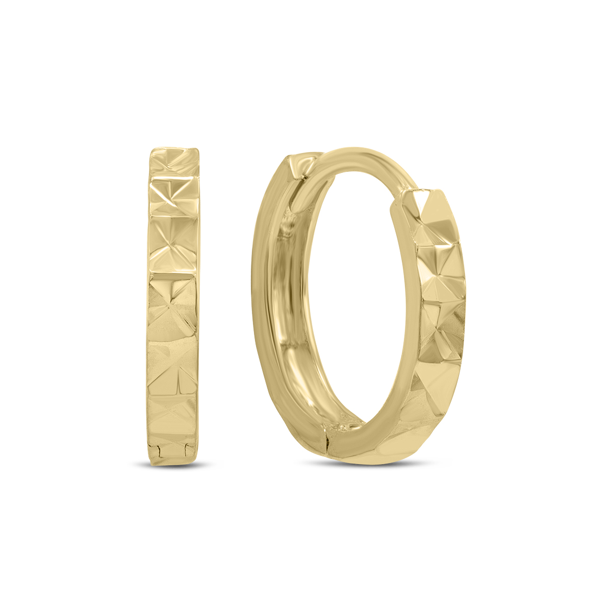 10K Yellow Gold Endless Huggie Diamond Cut Hoop Earrings (2mm Gauge)