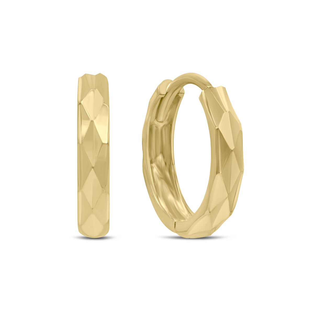 10MM Endless Diamond Cut Huggie Hoop Earrings in 10K Yellow Gold