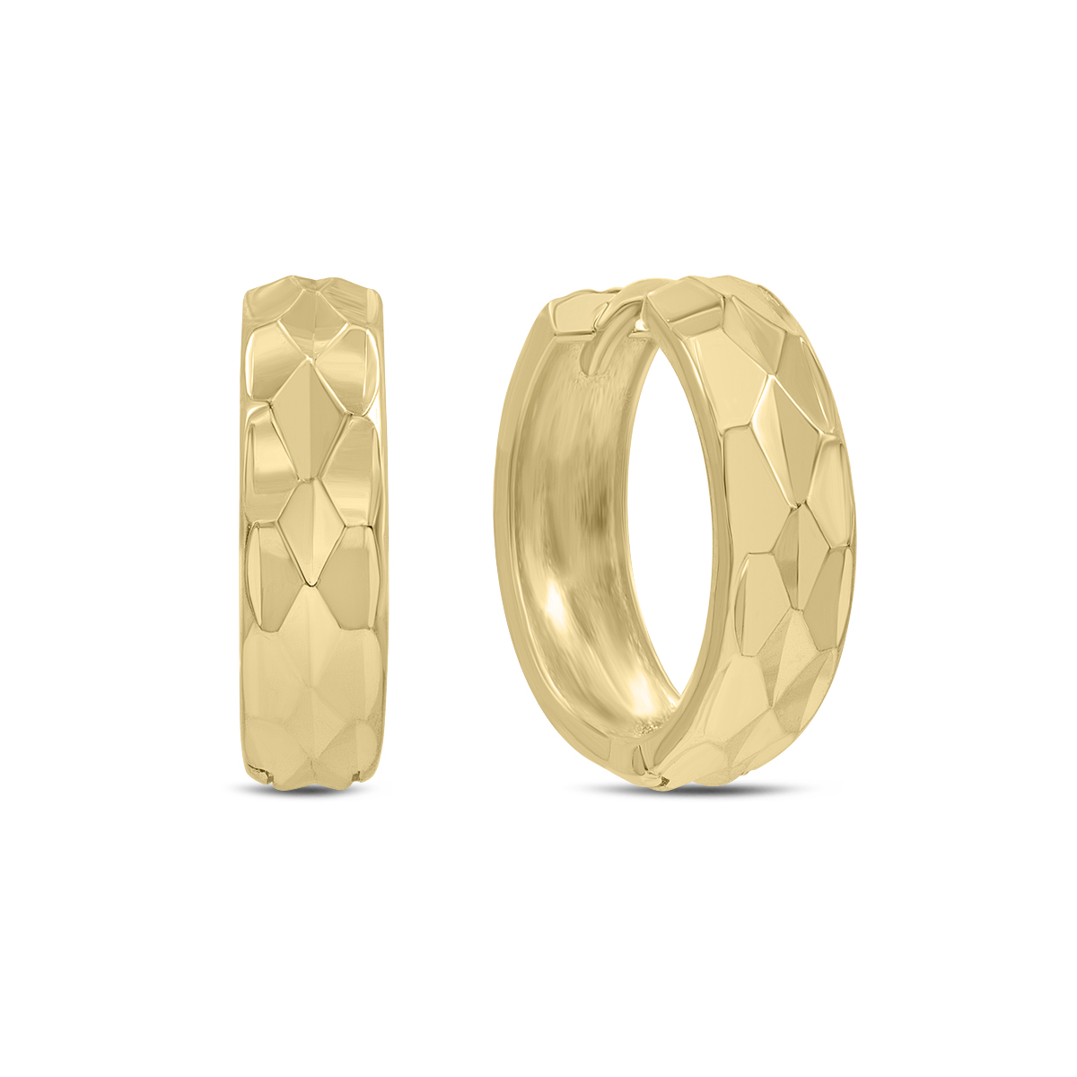 14MM Endless Diamond Cut Huggie Hoop Earrings in 10K Yellow Gold