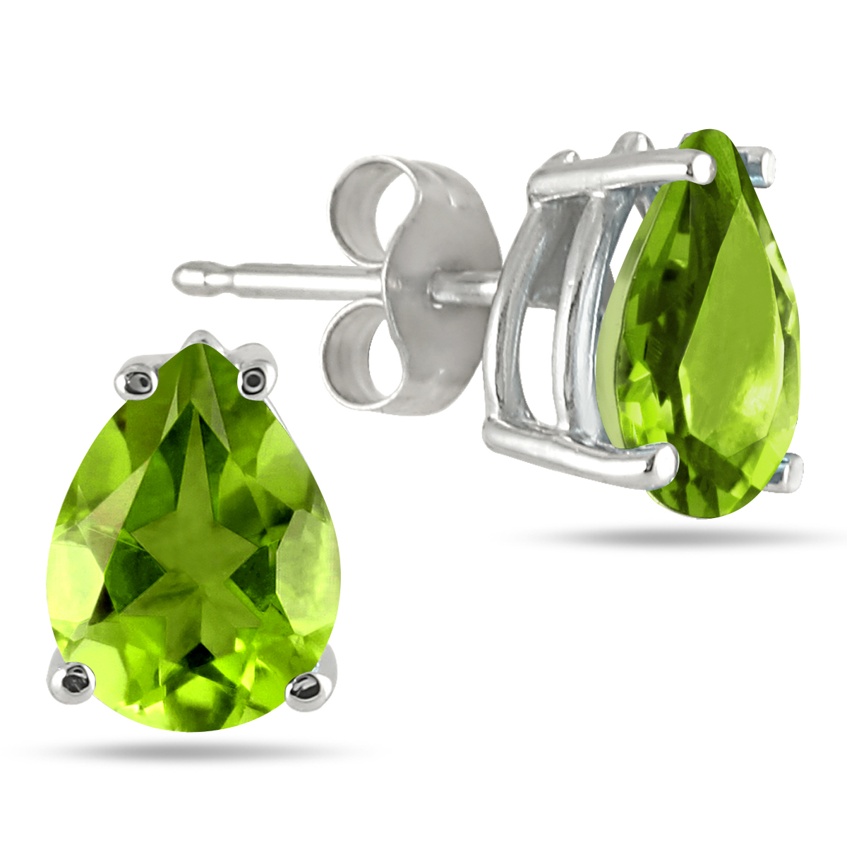 6x4MM All Natural Pear Peridot Stud Earrings in.925 Sterling Silver
