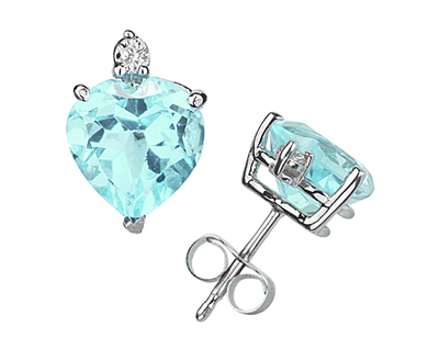 These wonderful earrings feature two lovely all natural 10mm Heart Aquamarine gemstones prong set in 14K White Gold. A pair of dazzling white diamonds give a dash of sparkling brilliance to these earrings, making them a jewelry essential perfect for almost any occasion. Diamond weight 0.06 Color J-K-L, Clarity I2-I3. A spectacular look that will be treasured forever. The earrings come standard with push back posts but can be upgraded to screw back posts for an additional charge by contacting our Customer Service Department