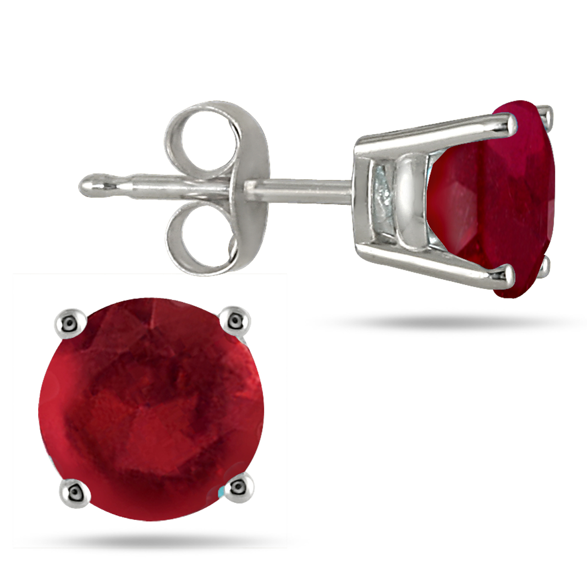 5MM All Natural Round Ruby Stud Earrings in .925 Sterling Silver