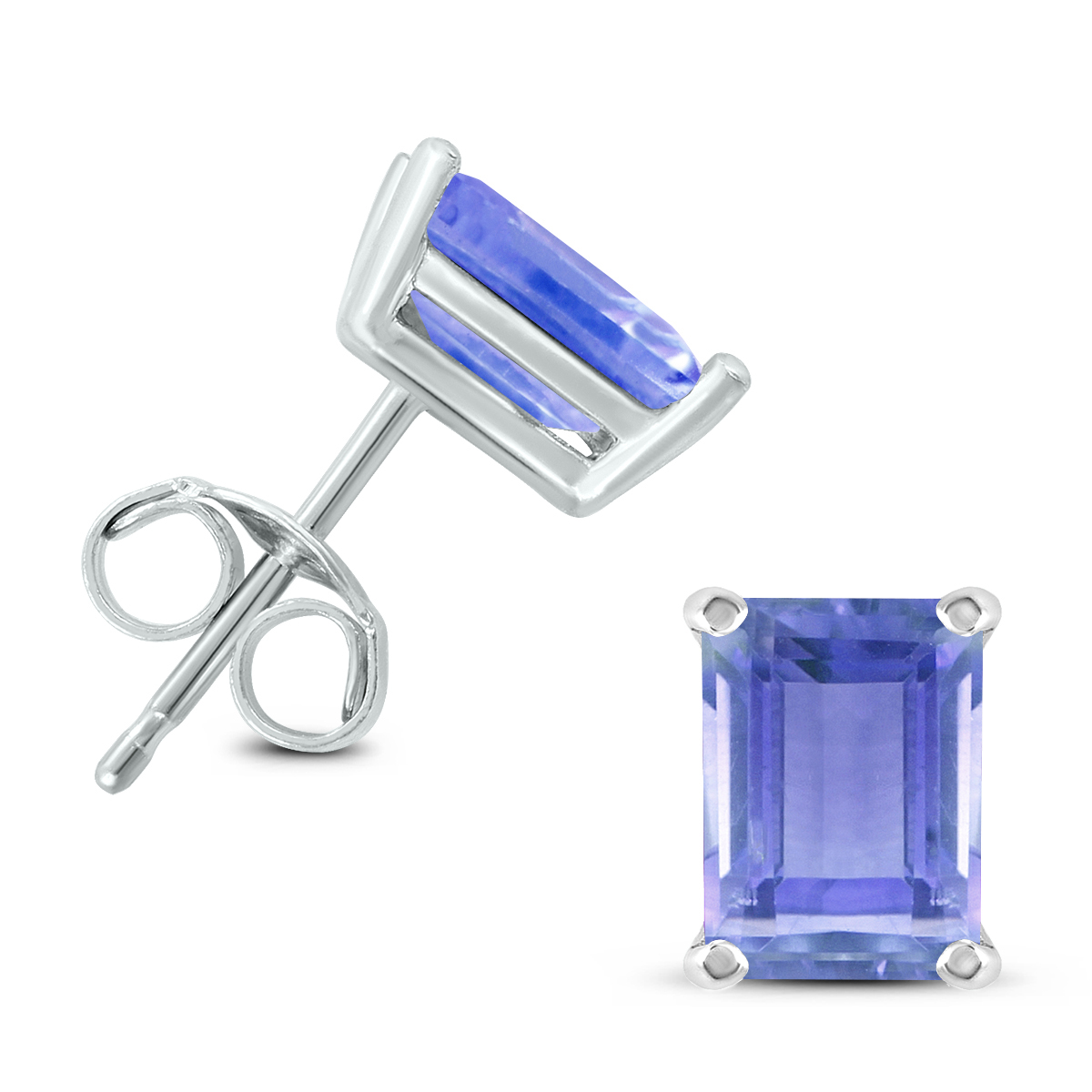 14K White Gold 6x4MM Emerald Shaped Tanzanite Earrings