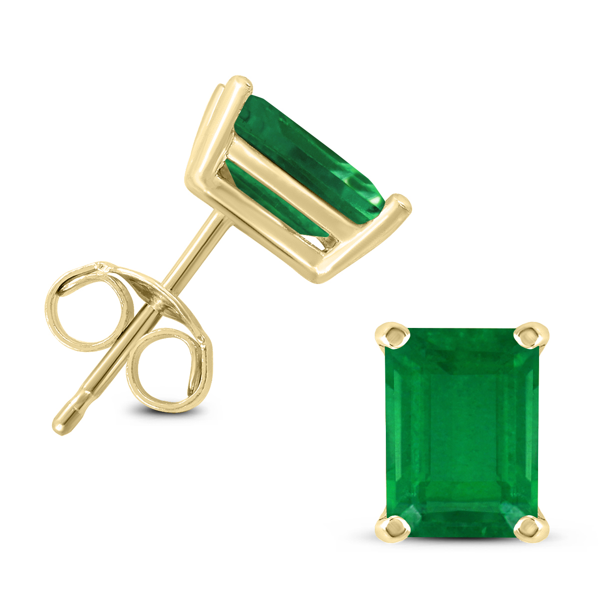 14K Yellow Gold 6x4MM Emerald Shaped Emerald Earrings