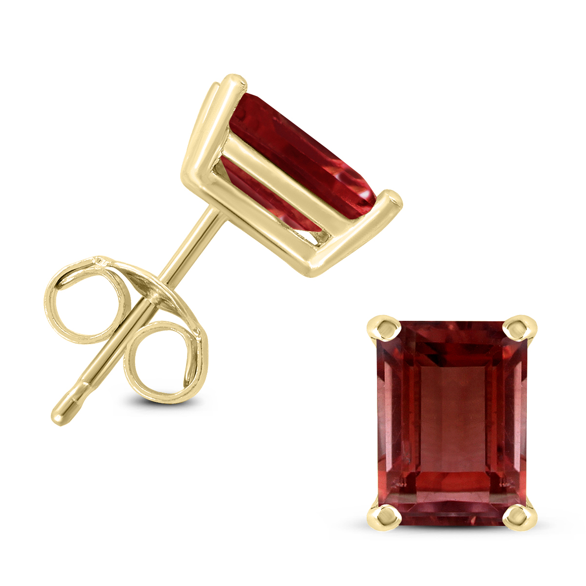 14K Yellow Gold 6x4MM Emerald Shaped Garnet Earrings