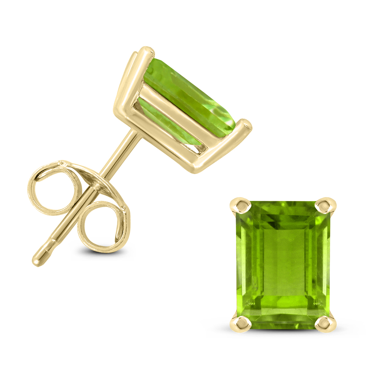 14K Yellow Gold 6x4MM Emerald Shaped Peridot Earrings