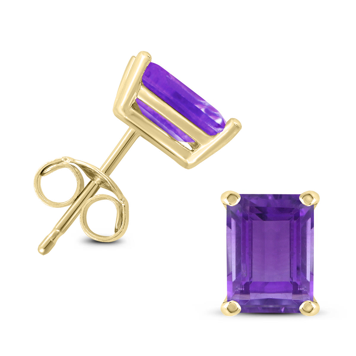 14K Yellow Gold 7x5MM Emerald Shaped Amethyst Earrings