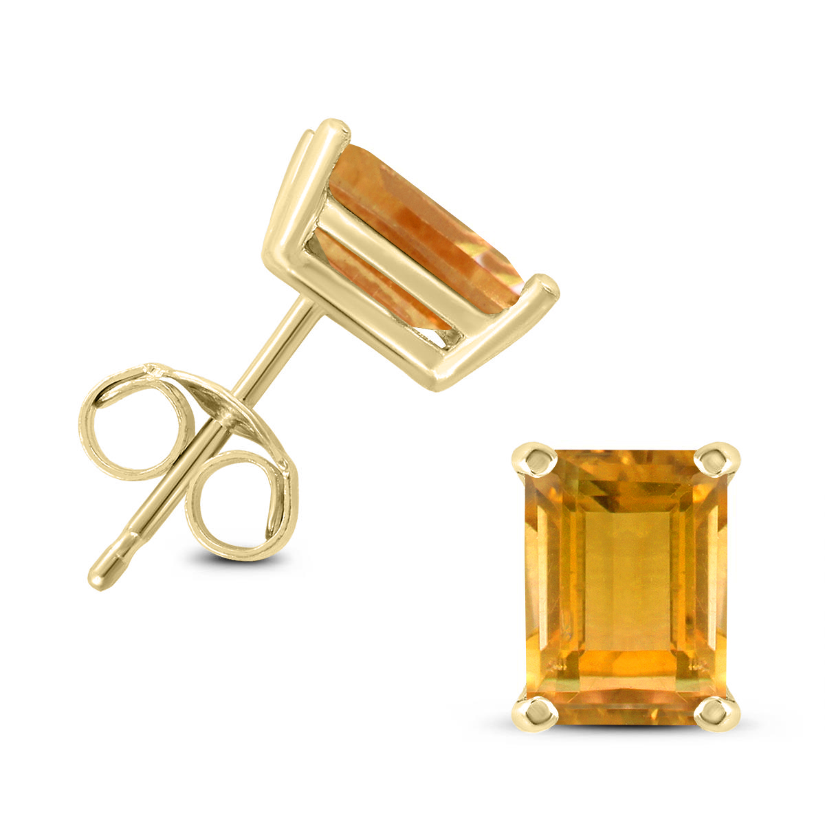14K Yellow Gold 7x5MM Emerald Shaped Citrine Earrings