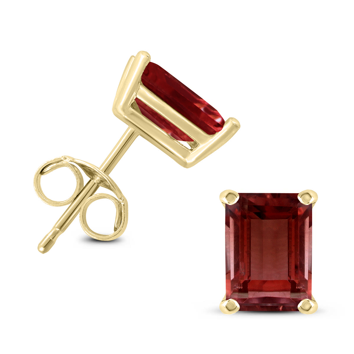 14K Yellow Gold 7x5MM Emerald Shaped Garnet Earrings
