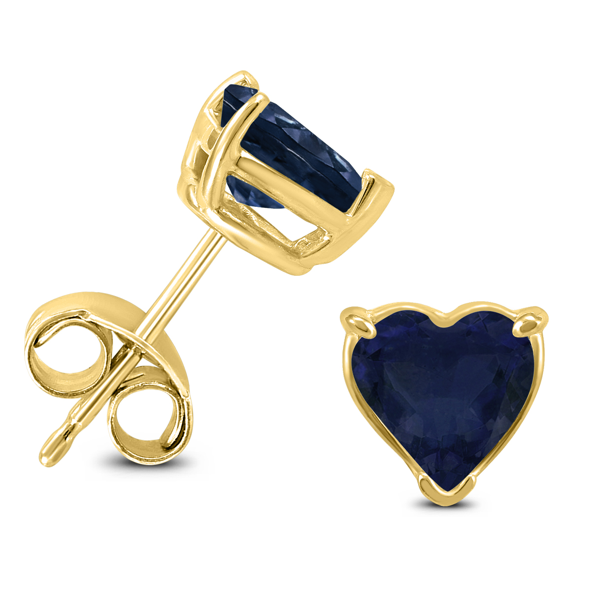 14K Yellow Gold 4MM Heart Sapphire Earrings