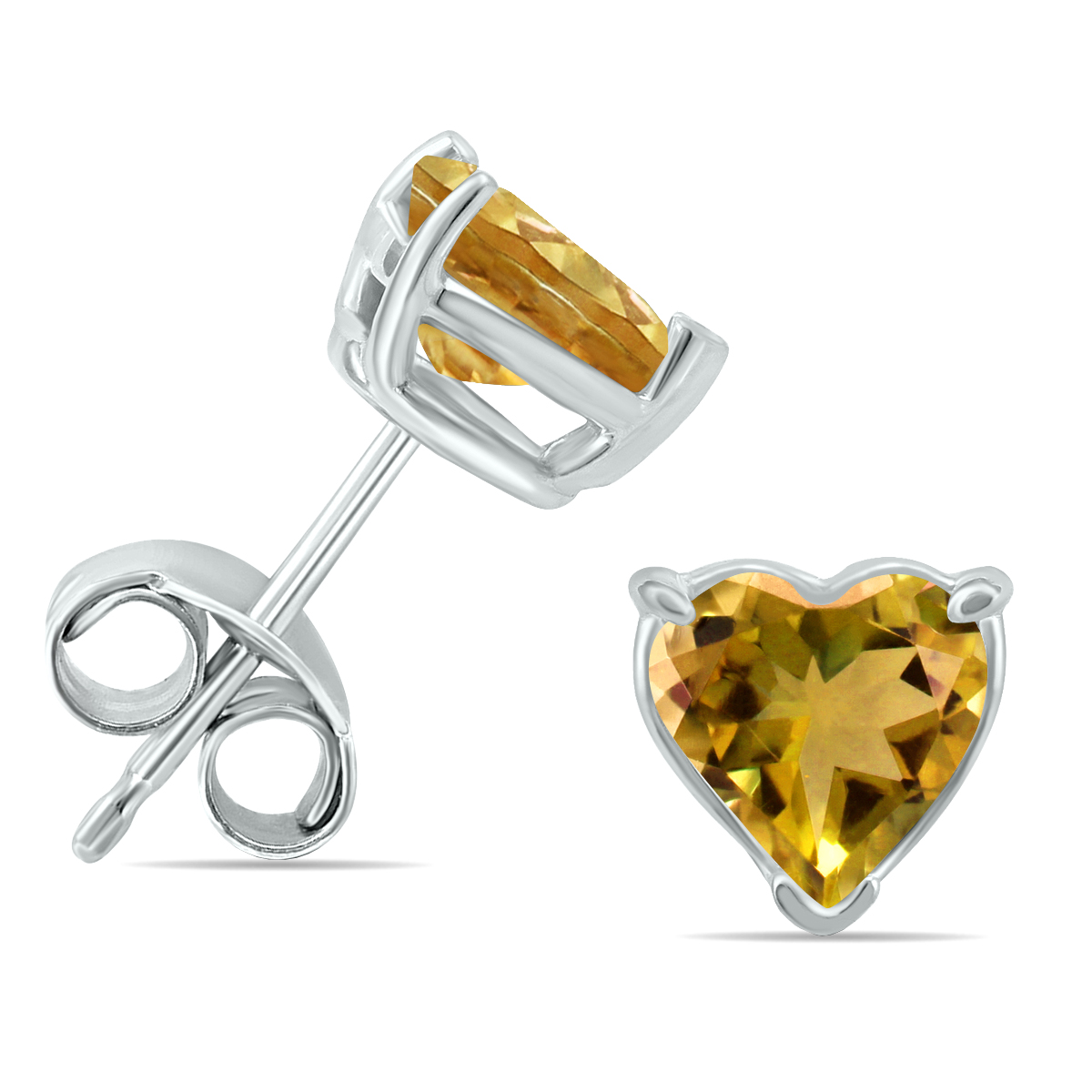 14K White Gold 5MM Heart Citrine Earrings