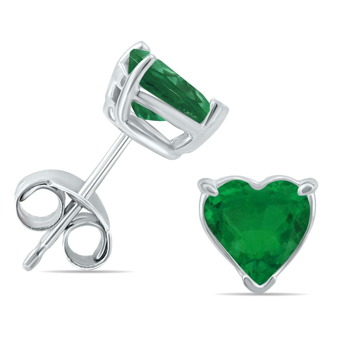14K White Gold 5MM Heart Emerald Earrings