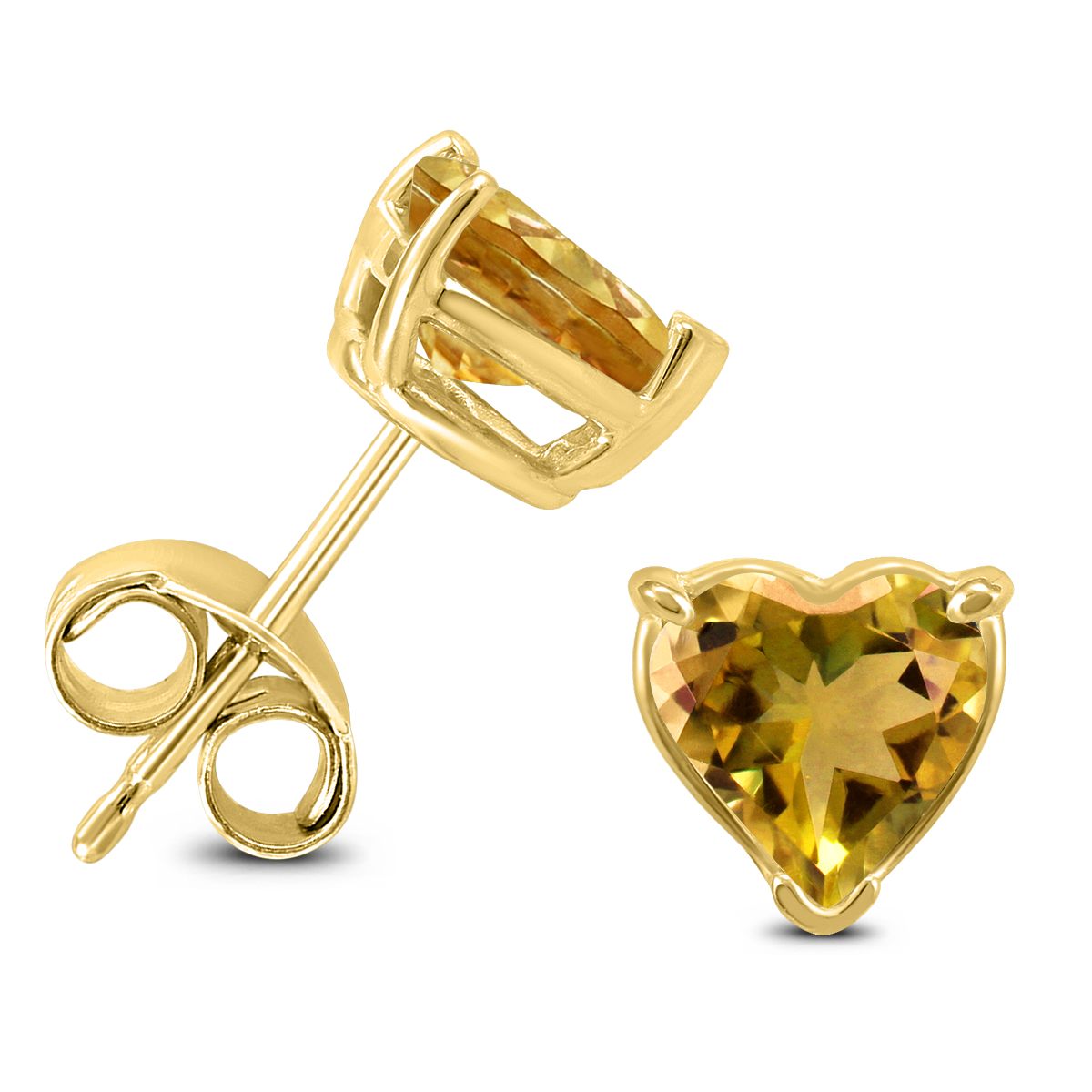 14K Yellow Gold 6MM Heart Citrine Earrings