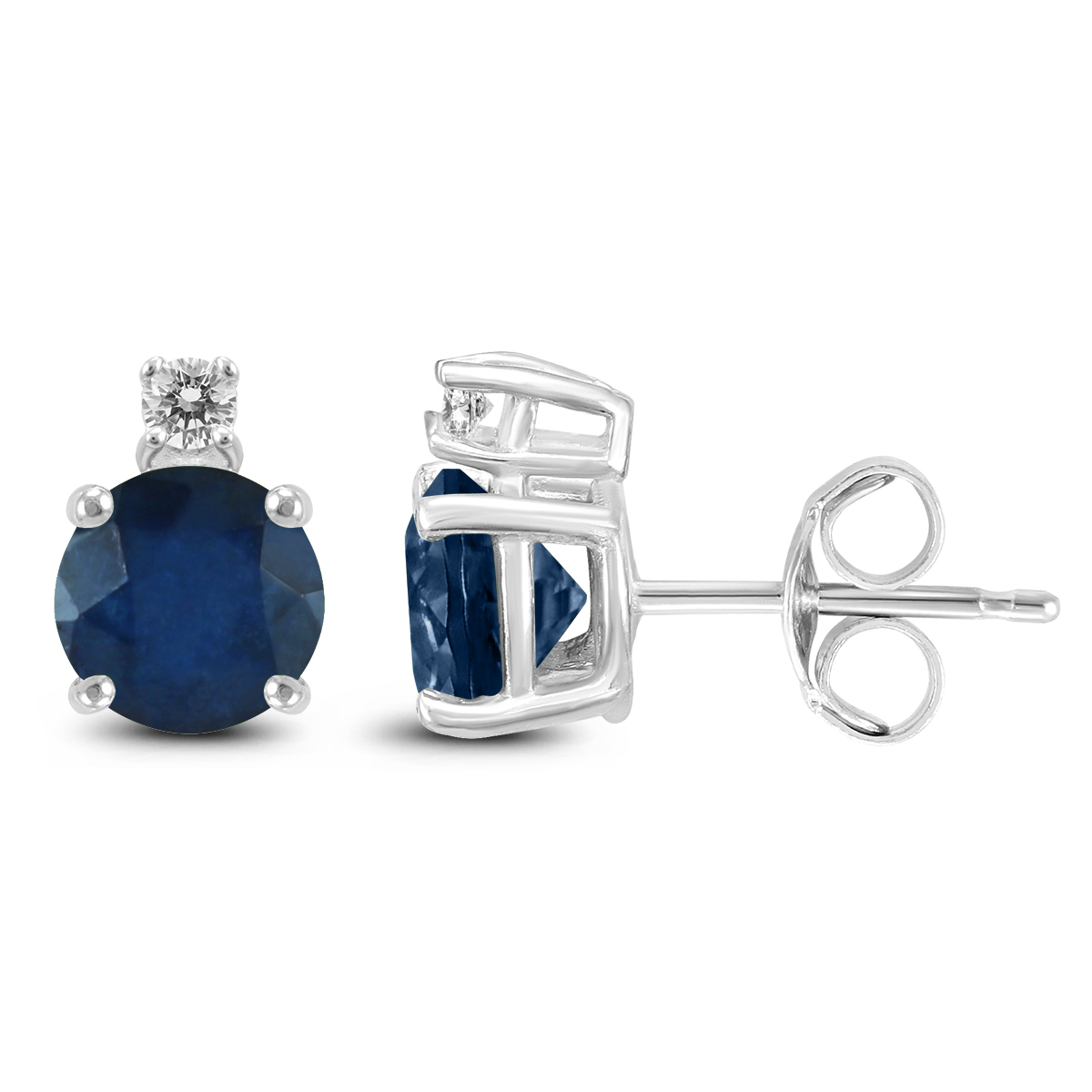14K White Gold 5MM Round Sapphire and Diamond Earrings