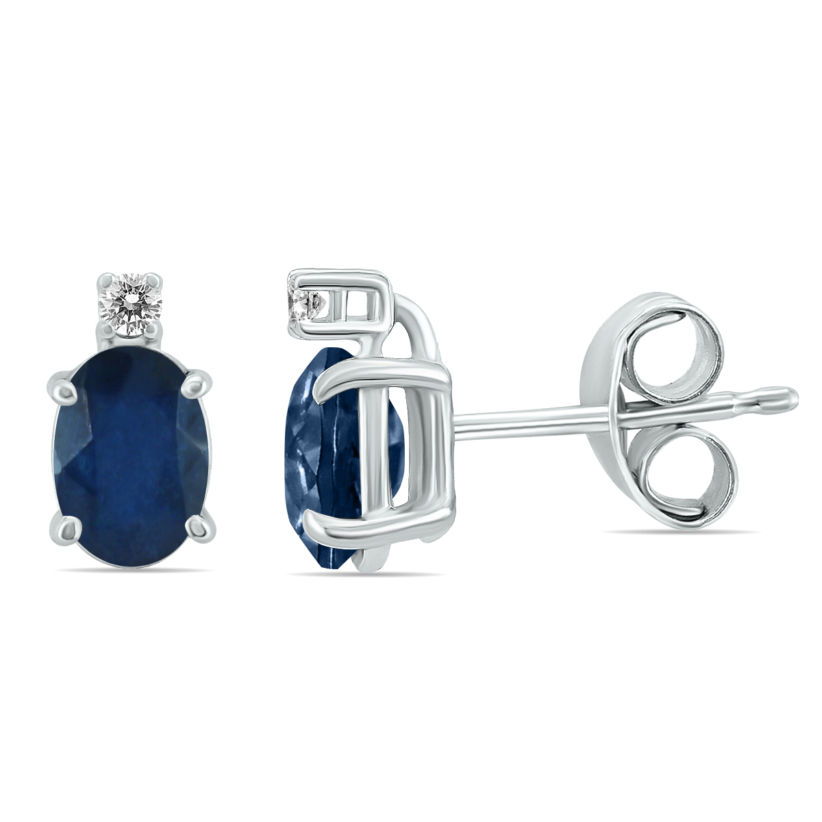 14K White Gold 5x3MM Oval Sapphire and Diamond Earrings