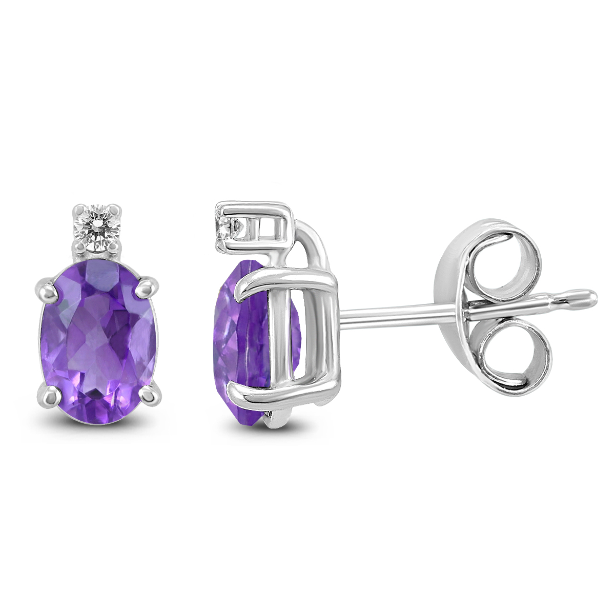 14K White Gold 8x6MM Oval Amethyst and Diamond Earrings