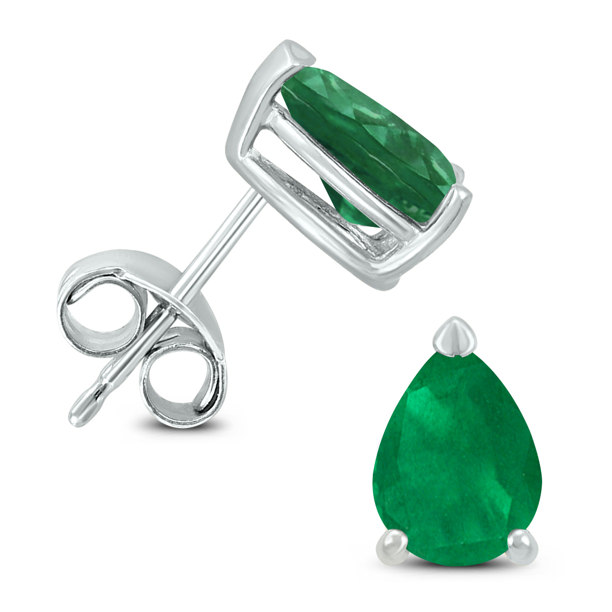 14K White Gold 6x4MM Pear Emerald Earrings
