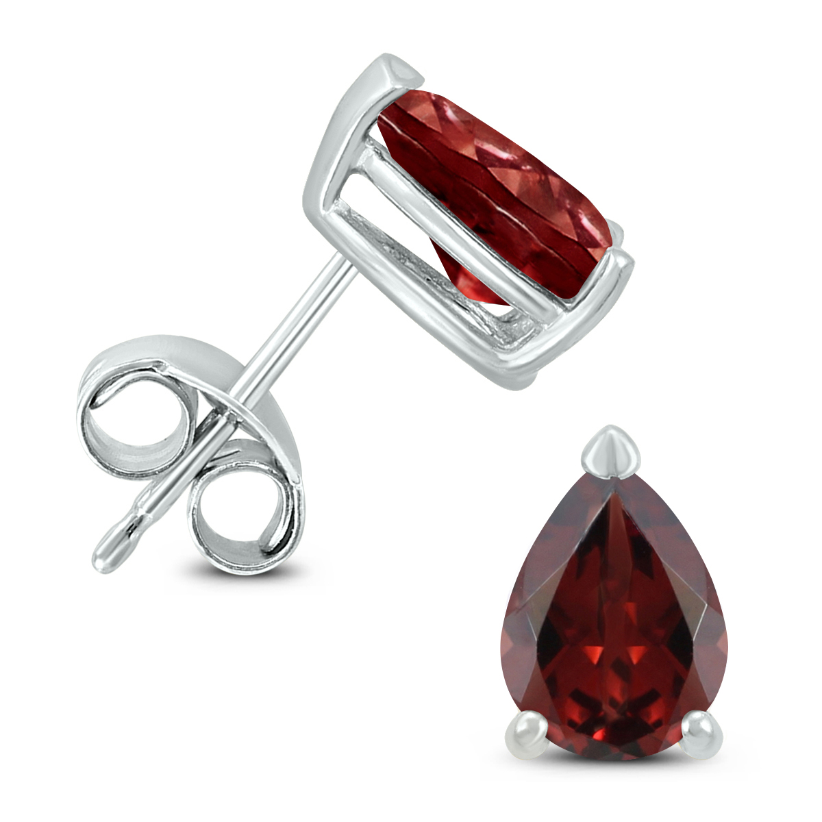 14K White Gold 6x4MM Pear Garnet Earrings