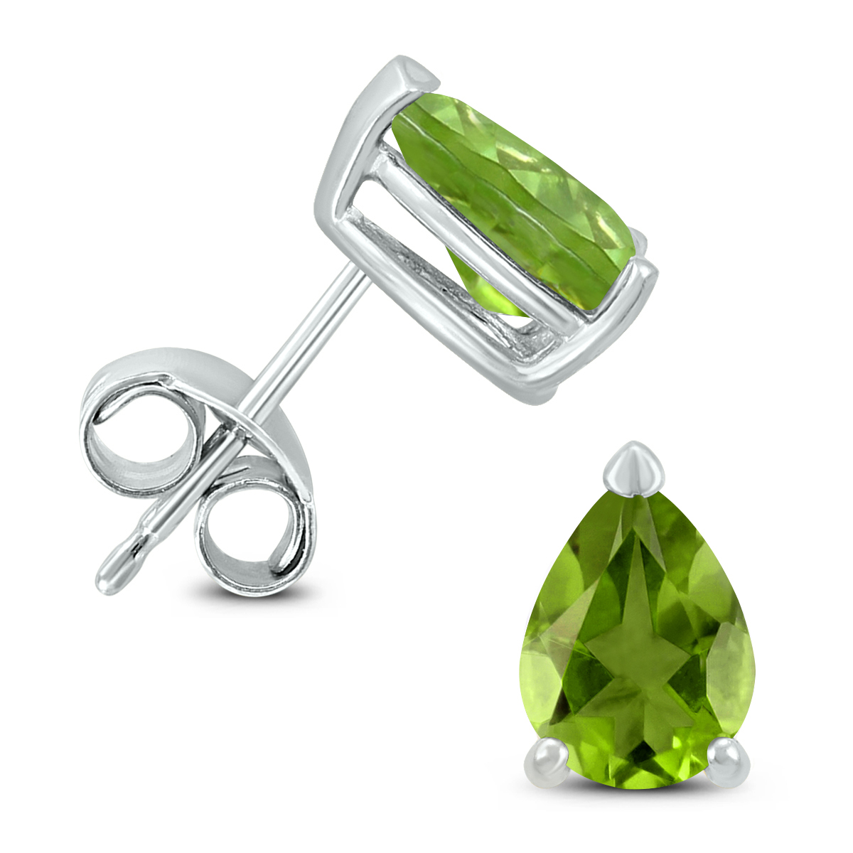 14K White Gold 6x4MM Pear Peridot Earrings