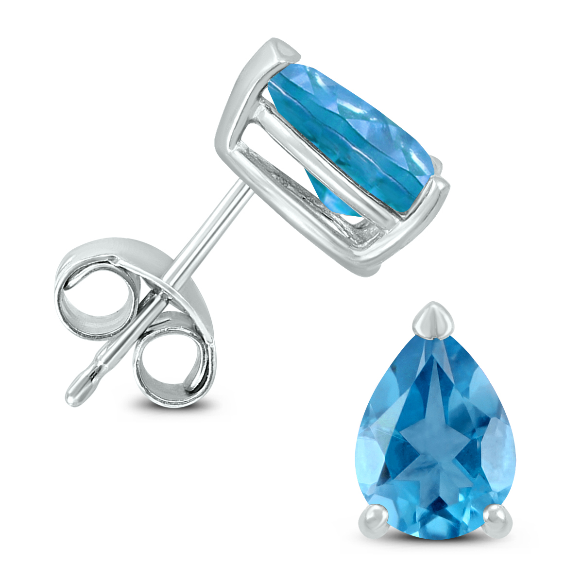 14K White Gold 7x5MM Pear Blue Topaz Earrings