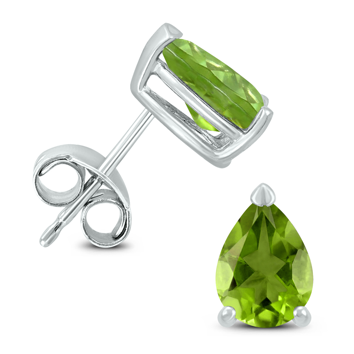 14K White Gold 7x5MM Pear Peridot Earrings