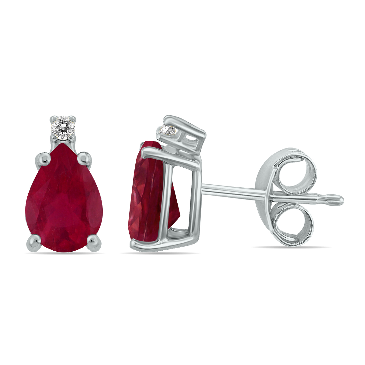 14K White Gold 5x3MM Pear Ruby and Diamond Earrings