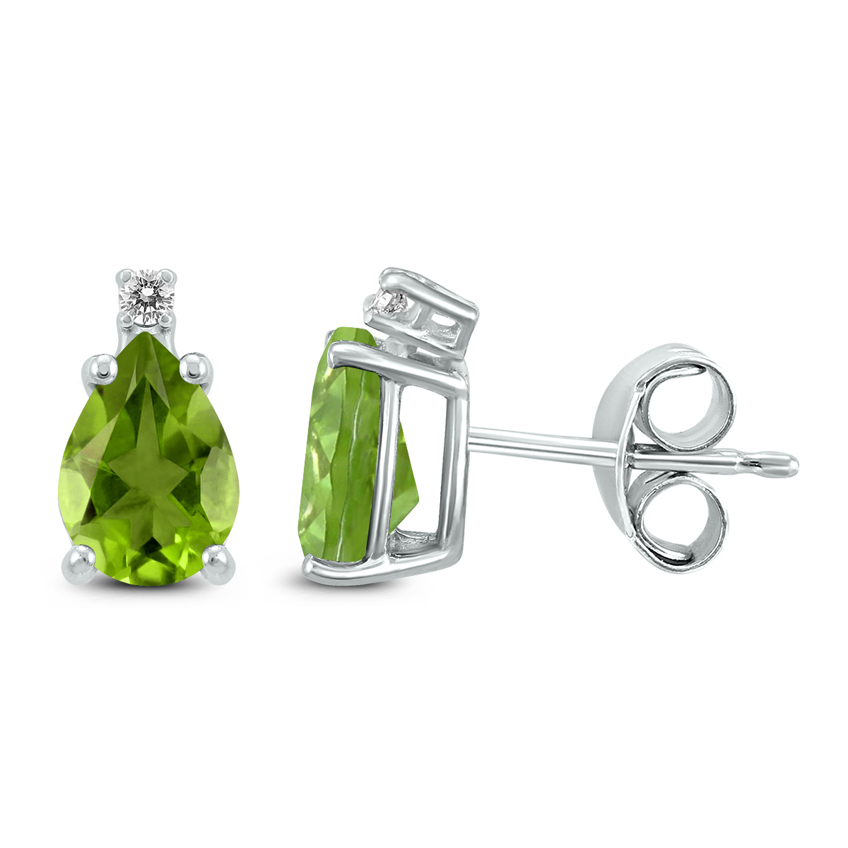14K White Gold 7x5MM Pear Peridot and Diamond Earrings