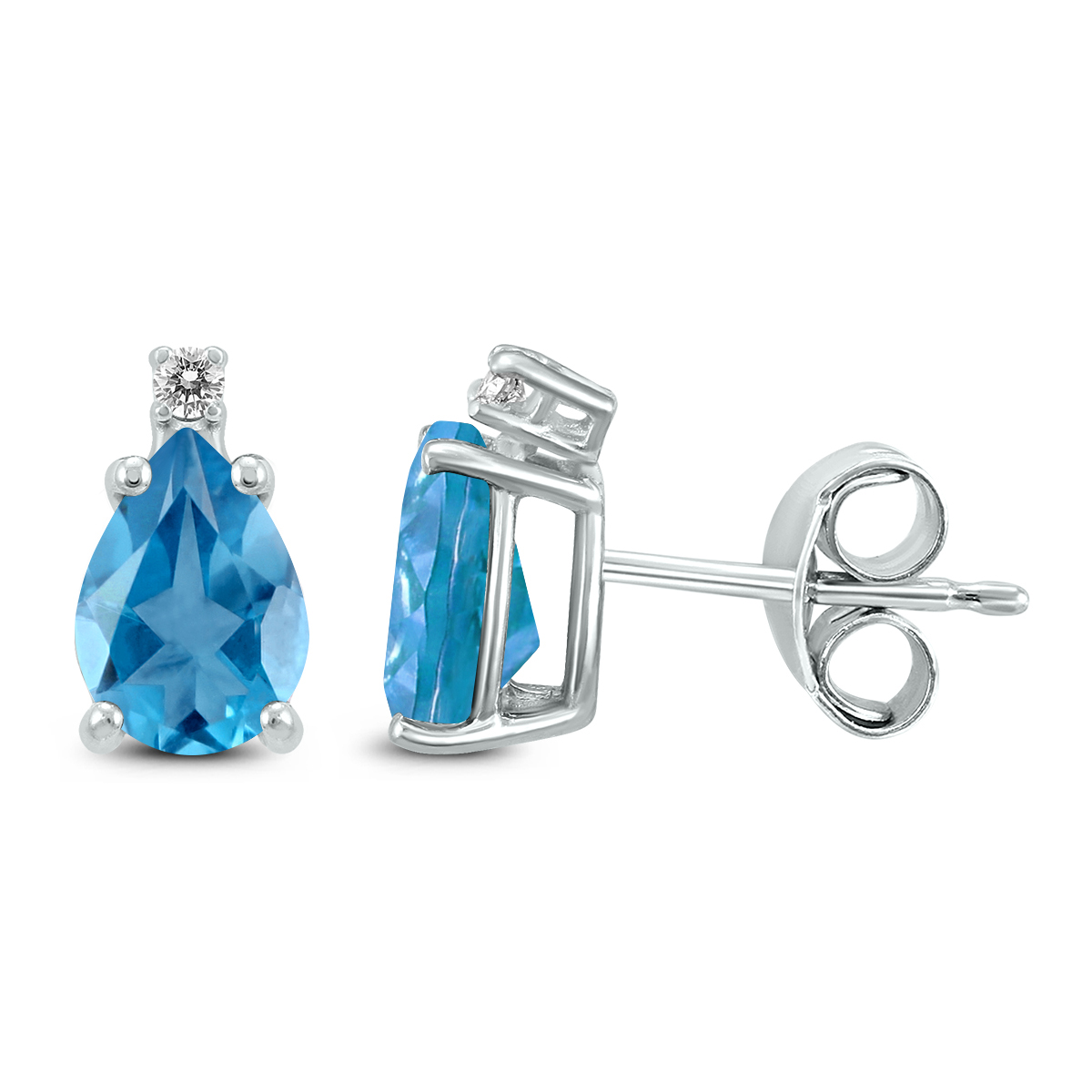 14K White Gold 8x6MM Pear Blue Topaz and Diamond Earrings