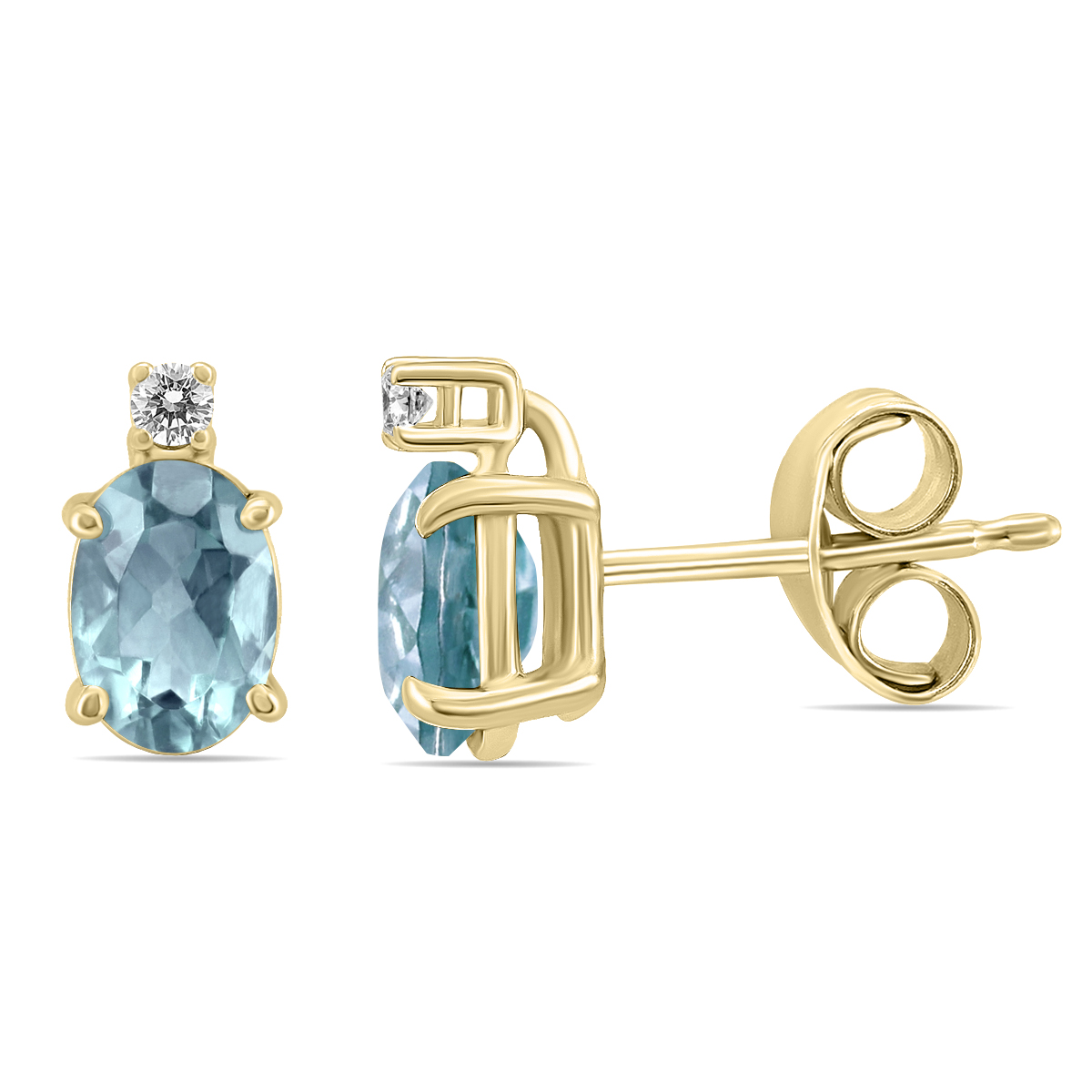 14K Yellow Gold 6x4MM Oval Aquamarine and Diamond Earrings