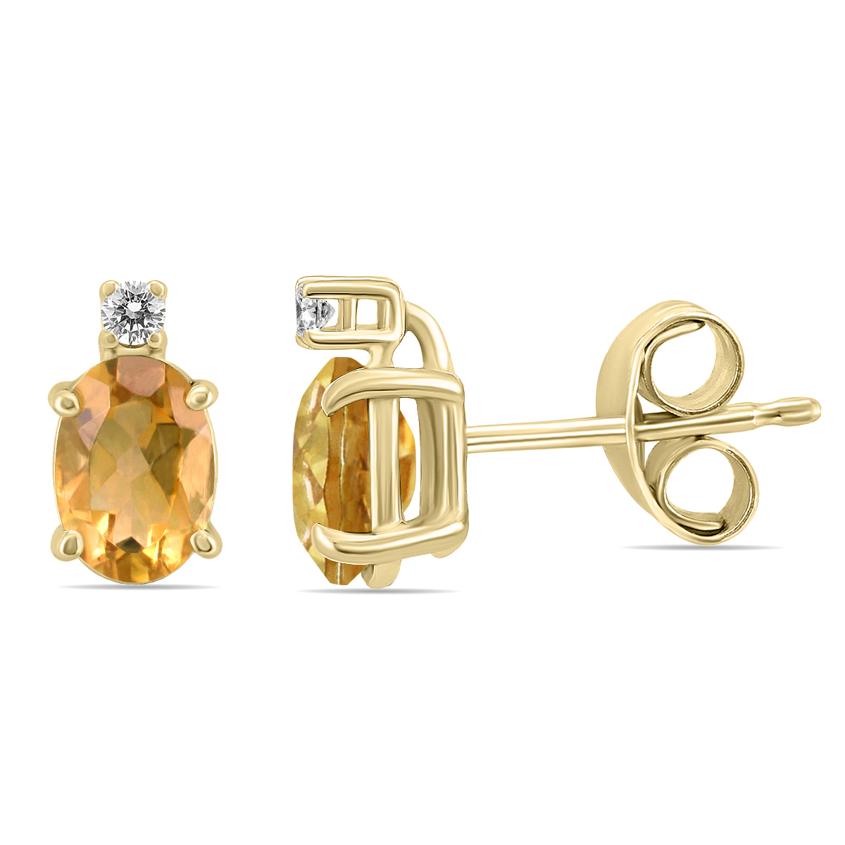14K Yellow Gold 6x4MM Oval Citrine and Diamond Earrings