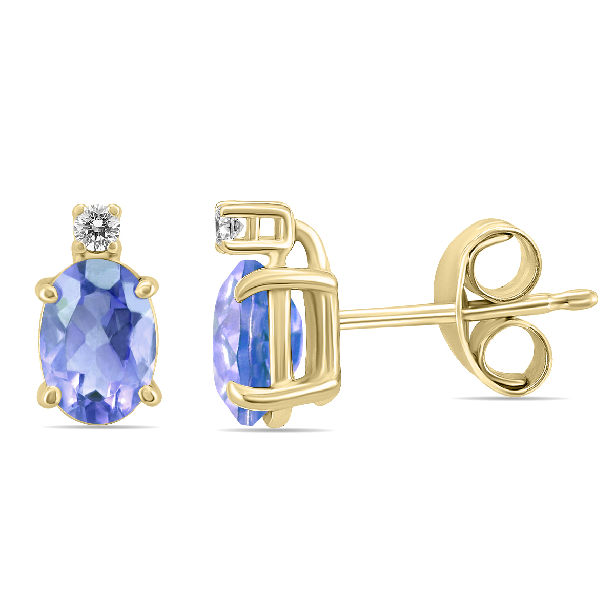 14K Yellow Gold 6x4MM Oval Tanzanite and Diamond Earrings