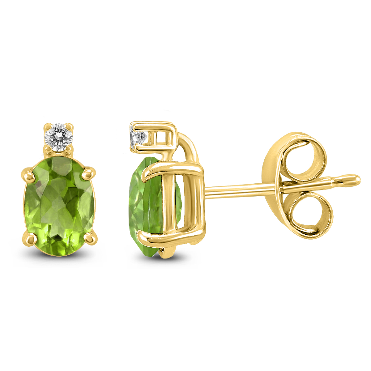 14K Yellow Gold 8x6MM Oval Peridot and Diamond Earrings
