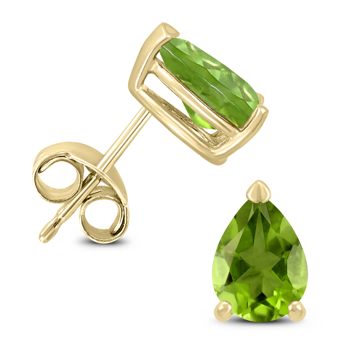 14K Yellow Gold 7x5MM Pear Peridot Earrings