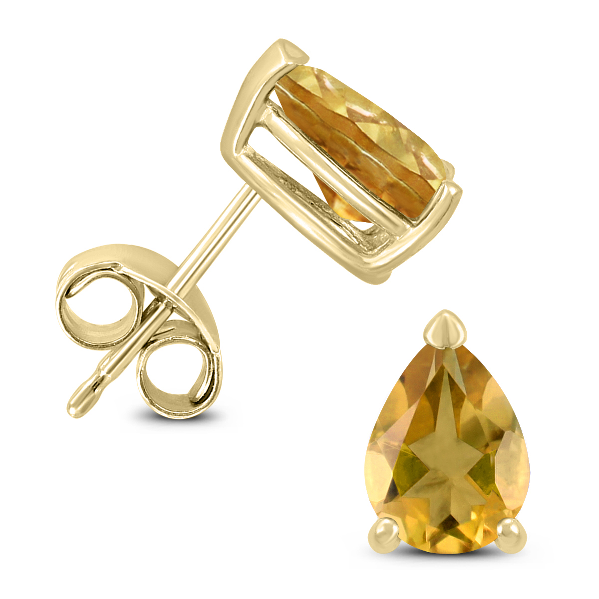 14K Yellow Gold 8x6MM Pear Citrine Earrings