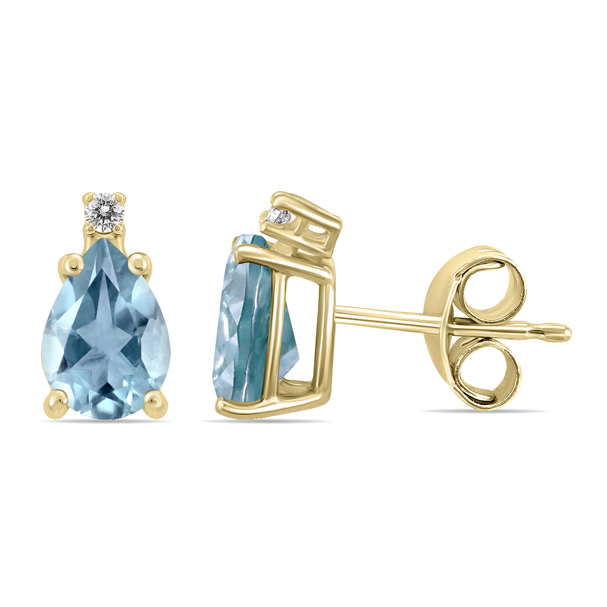 14K Yellow Gold 6x4MM Pear Aquamarine and Diamond Earrings