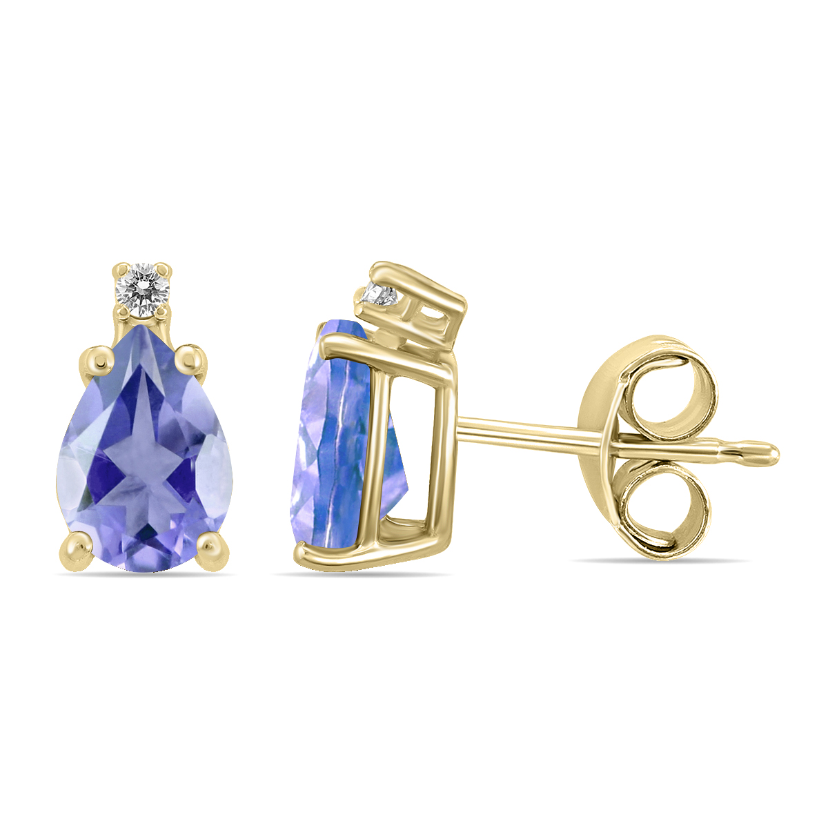 14K Yellow Gold 6x4MM Pear Tanzanite and Diamond Earrings