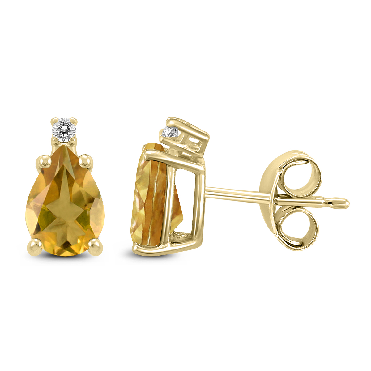 14K Yellow Gold 7x5MM Pear Citrine and Diamond Earrings