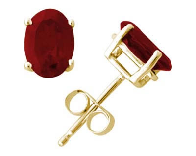 4.00CTW All-Natural Genuine 8x6 mm, Oval Ruby earrings set in 14k Yellow gold