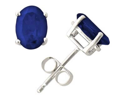 4 Carat All-Natural Genuine 9x7mm, Oval Sapphire Earrings set in 14k White Gold