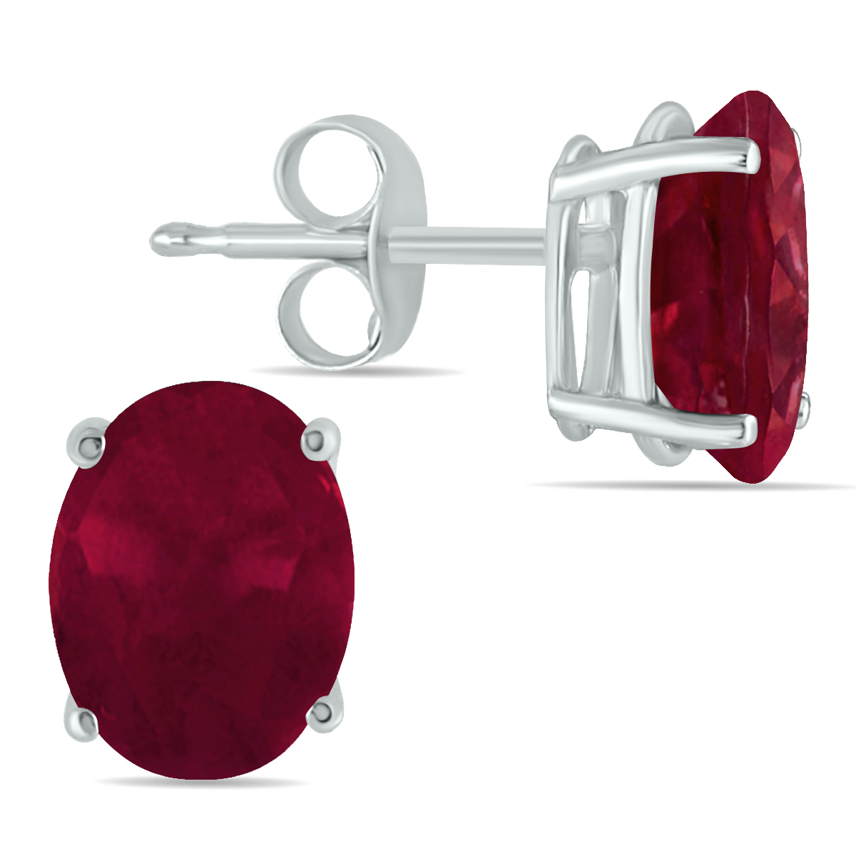 All-Natural Genuine 6x4 mm, Oval Ruby earrings set in 14k White gold