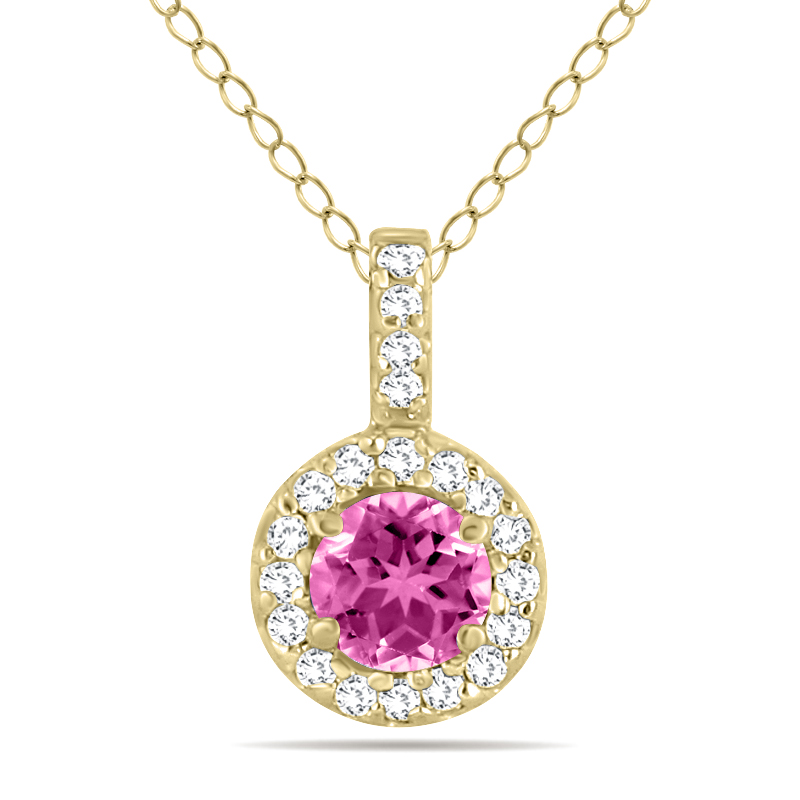 1/2 Carat TW Halo Pink Topaz And Diamond Pendant in 10K Yellow Gold