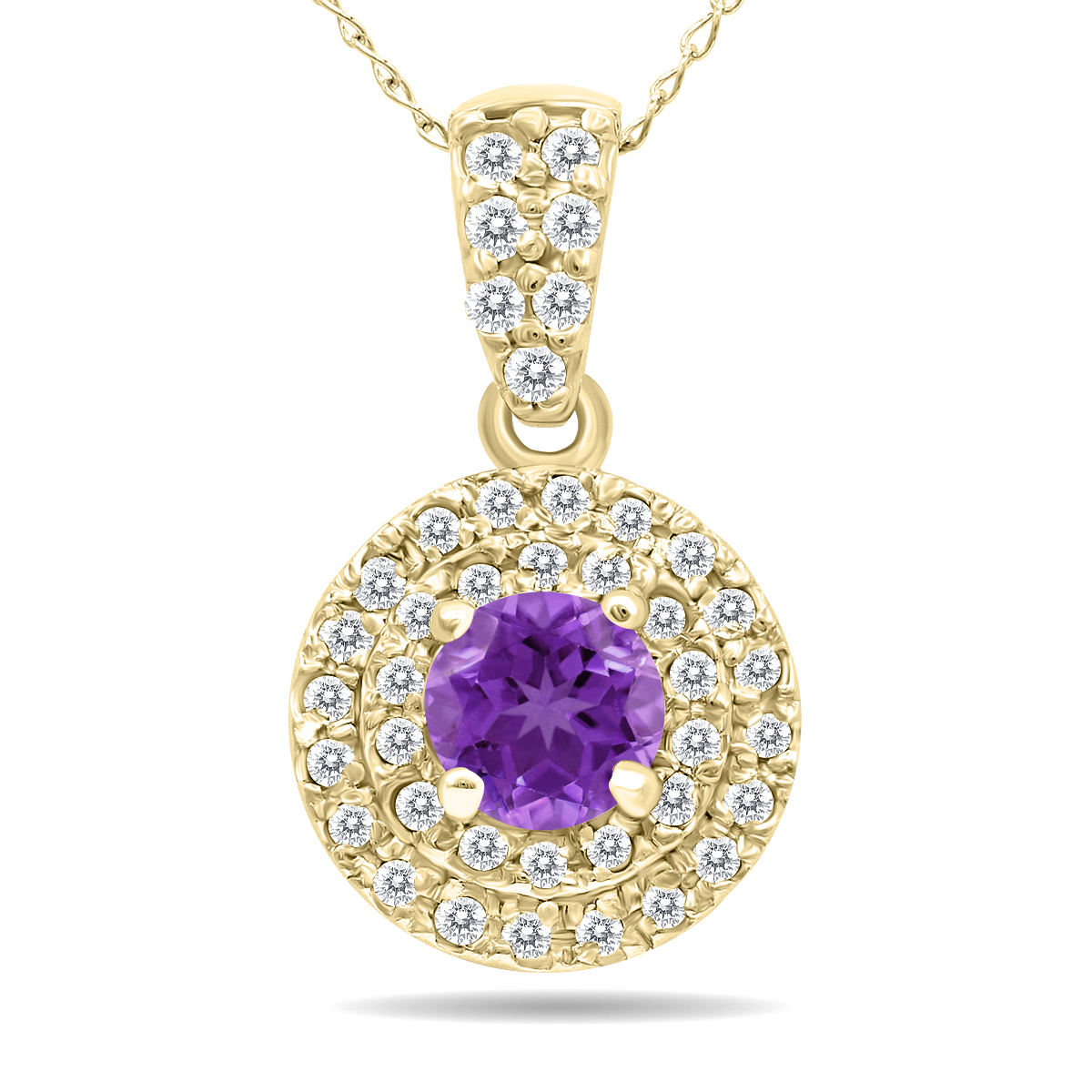 Image of 3/4 Carat TW Double Halo Amethyst And Diamond Pendant in 10K Yellow Gold