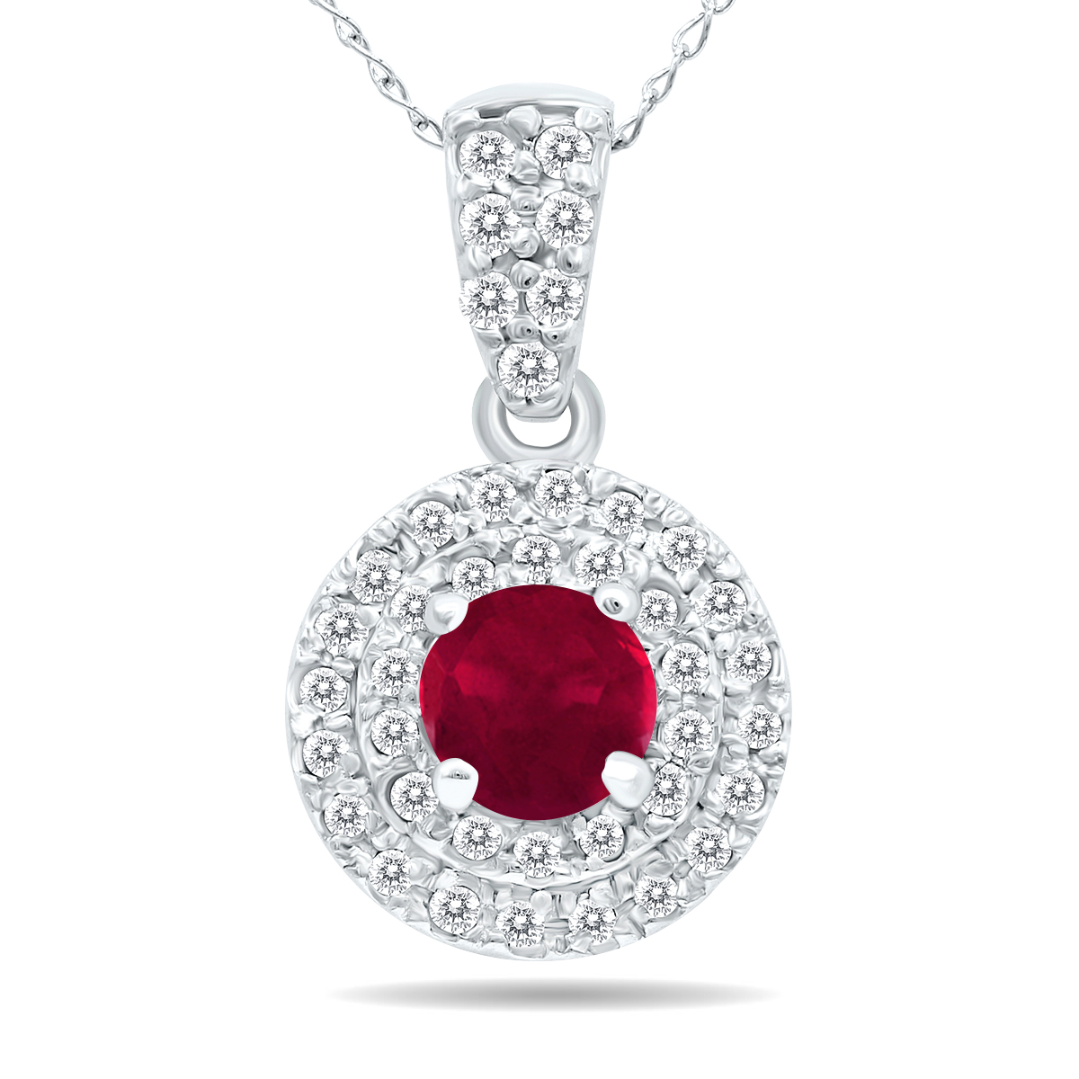 3/4 Carat TW Double Halo Ruby And Diamond Pendant in 10K White Gold