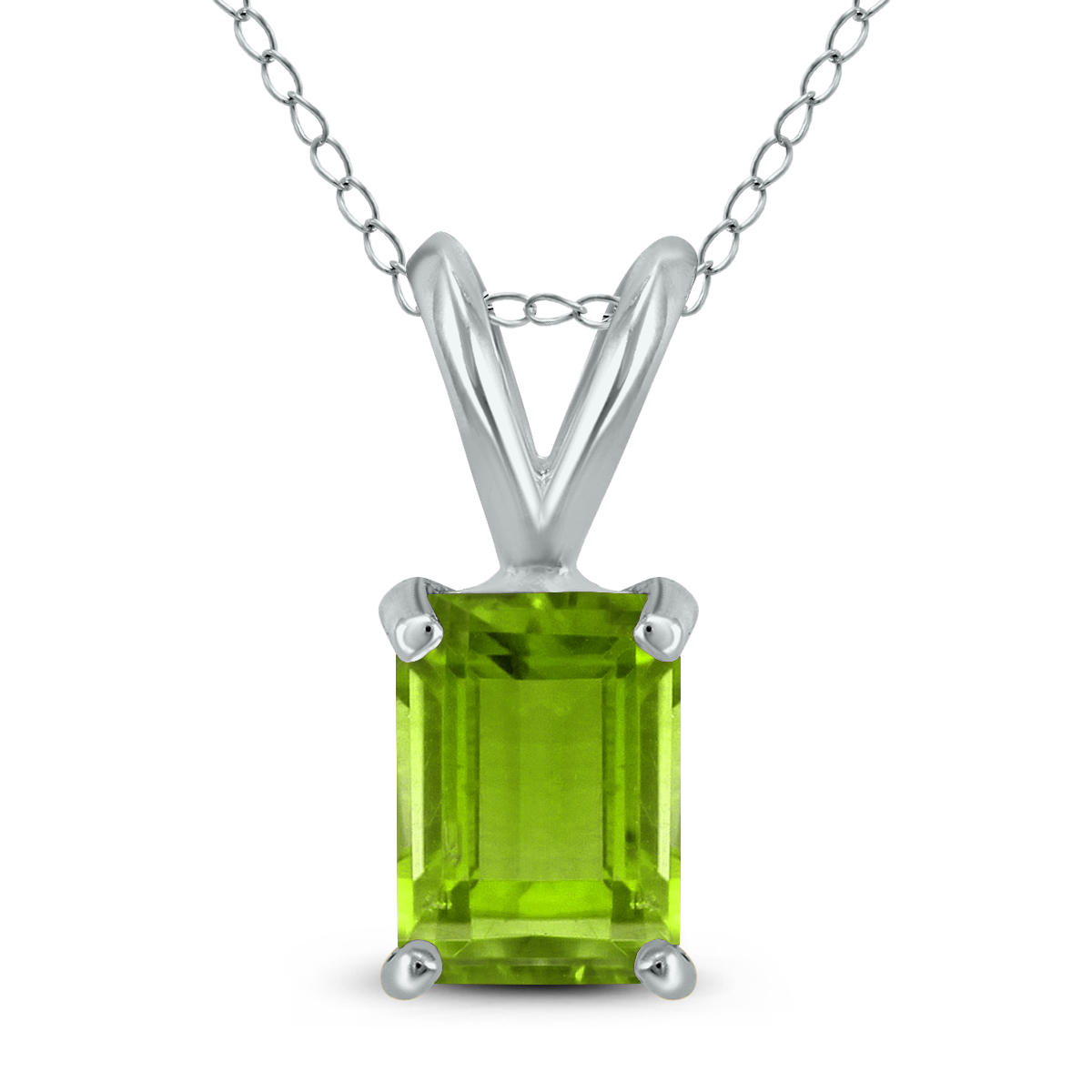 14K White Gold 6x4MM Emerald Shaped Peridot Pendant