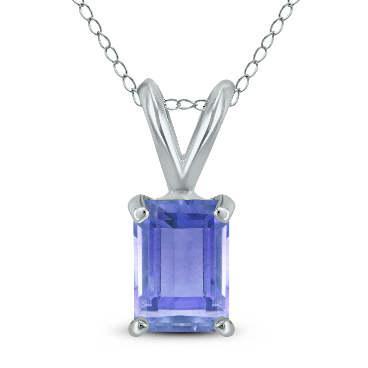 14K White Gold 6x4MM Emerald Shaped Tanzanite Pendant