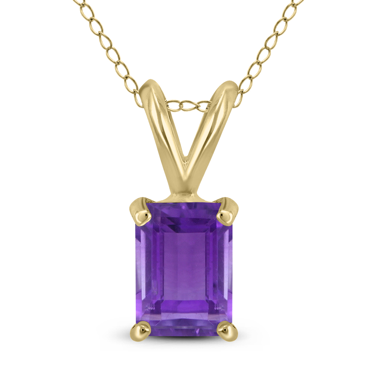 14K Yellow Gold 7x5MM Emerald Shaped Amethyst Pendant