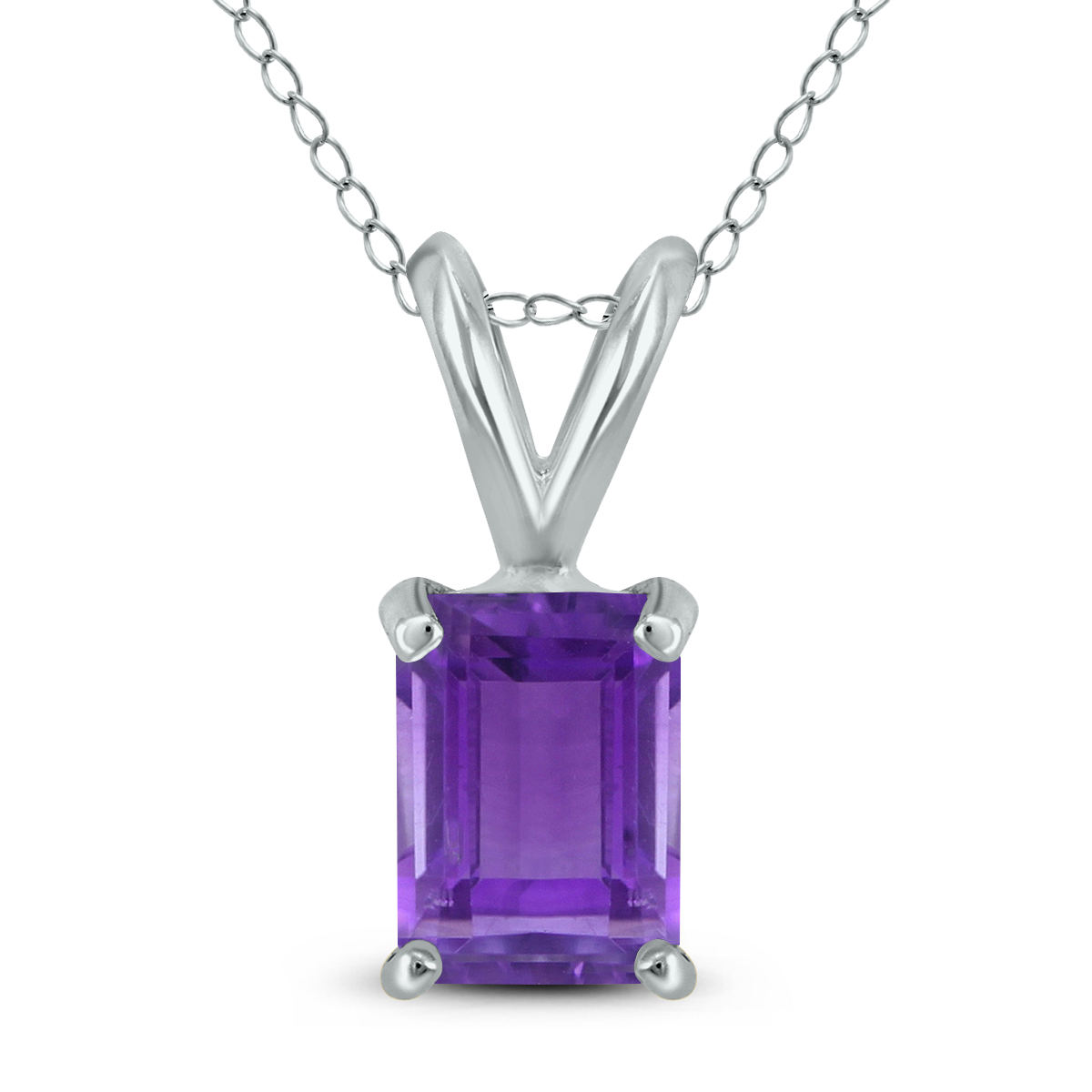 14K White Gold 8x6MM Emerald Shaped Amethyst Pendant