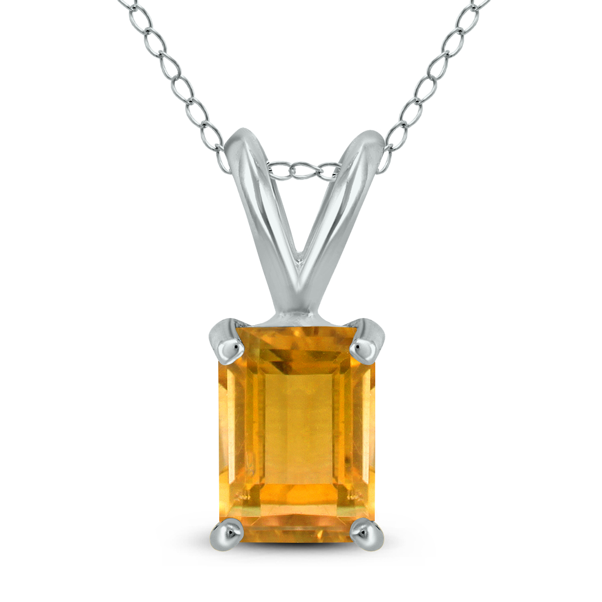 14K White Gold 8x6MM Emerald Shaped Citrine Pendant